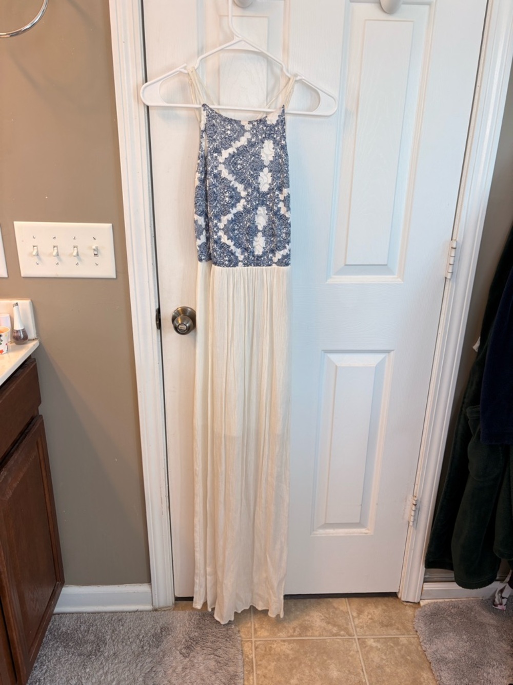 Paper Crane Blue and Cream Printed Dress